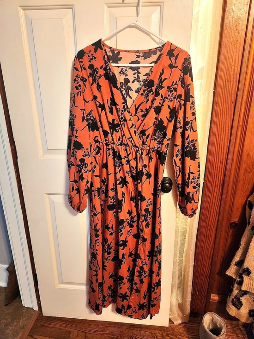 Shein Floral Maxi Dress in Orange & Black Size XL